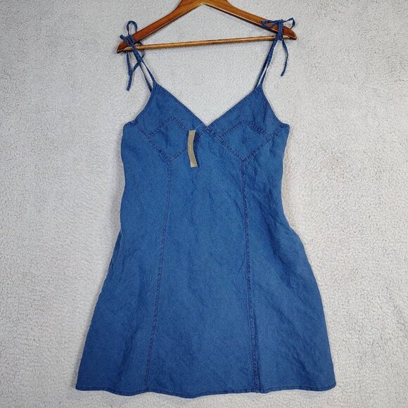 J.CREW Dresses & Skirts - J.Crew Mini Dress Women's 6 Blue 100% Linen Spaghetti Straps V-Neck Preppy NWT